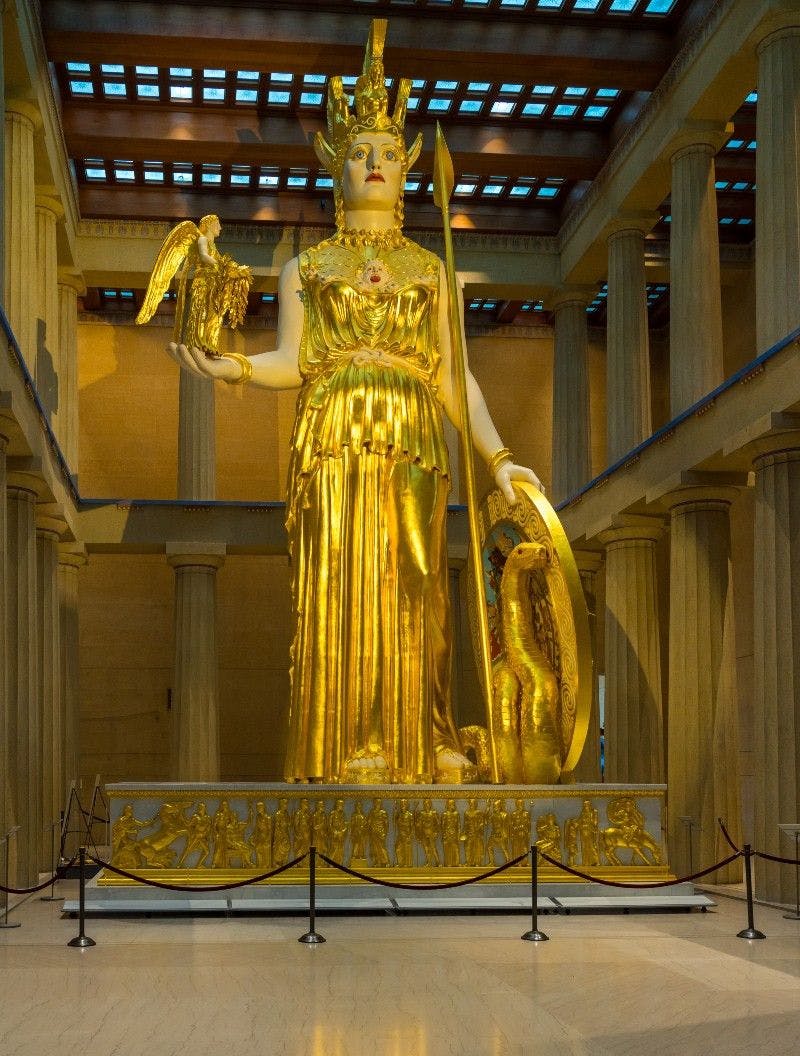 Greek goddess Athena inside the Parthenon in Nashville, Tennessee.  (AdobeStock_494085893 by steheap)