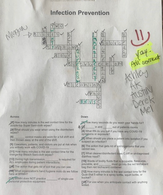 Infection Prevention Crossword Puzzle  (Photo courtesy of the author)