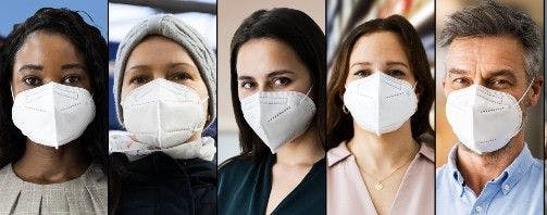 Various people with N95 masks on