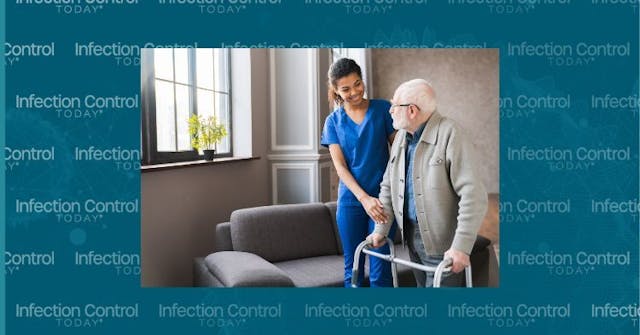 Senior patient of nursing home moving with walking frame and nurse support    (Adobe Stock 429992527 by InsideCreativeHouse)  