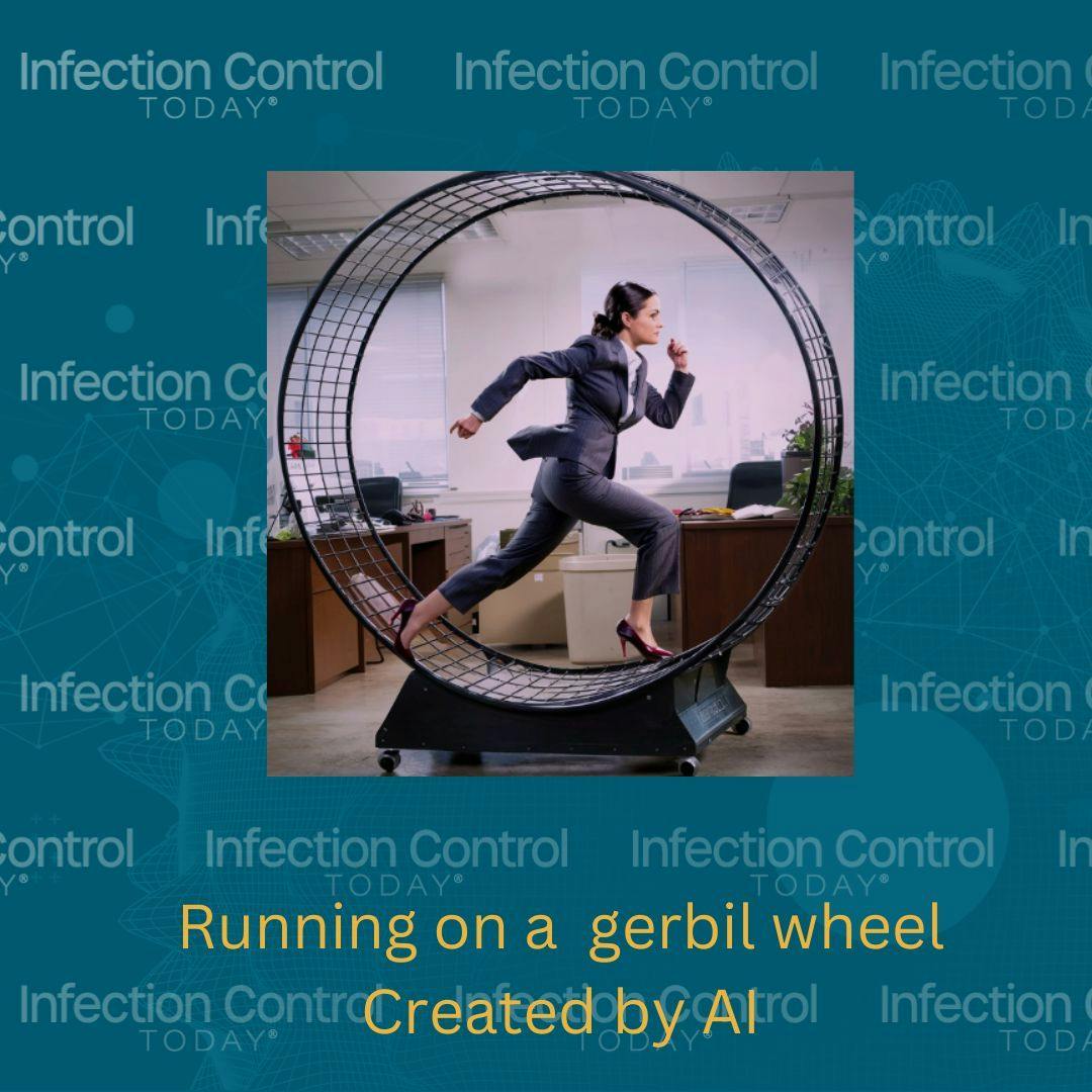 Running on a gerbil wheel.  (Created by AI)